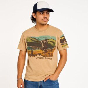 🌵 Yellowstone “Dutton Ranch” Graphic Tee, Vintage Wash (M) Sand/Tan,  Western